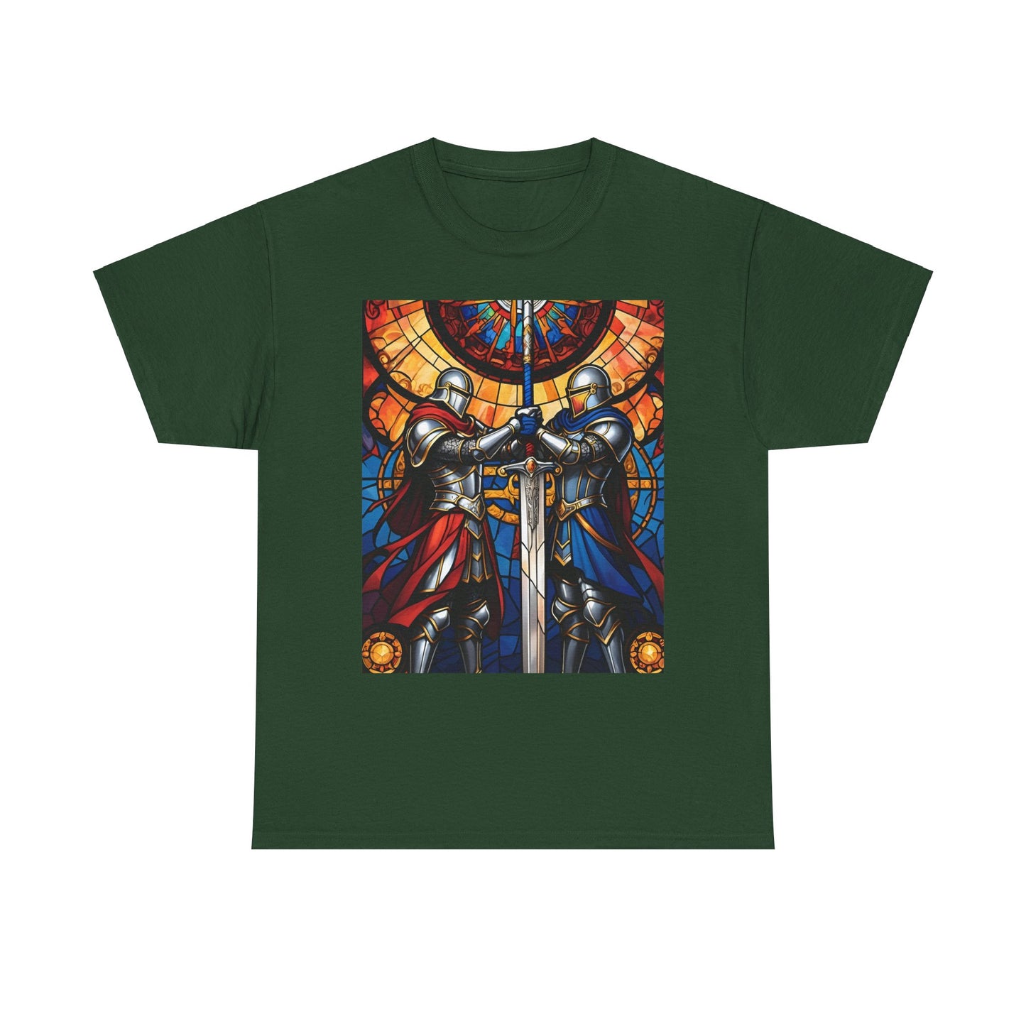 Stained Glass Battle Knight Unisex Heavy Cotton Tee